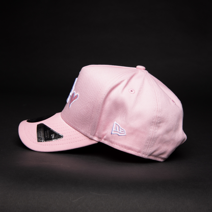 NEW ERA 9FIFTY A-FRAME PINK LOS ANGELES DODGERS SNAPBACK W/ PINK HEART + 60TH ANNIVERSARY SIDE PATCH