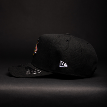 NEW ERA 9FIFTY A-FRAME BLACK CHICAGO BLACKHAWKS SNAPBACK W /CHICAGO STADIUM SIDE PATCH