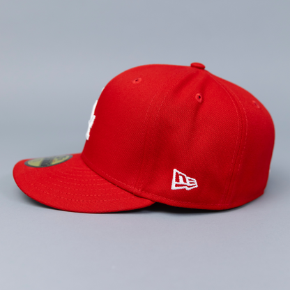 NEW ERA EXCLUSIVE 59FIFTY RED LOS ANGELES DODGERS W/ 2020 WORLD SERIES SIDE PATCH