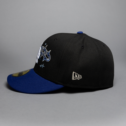 NEW ERA EXCLUSIVE 59FIFTY BLACK/BLUE LOS ANGELES DODGERS W/ EMBROIDERY + 60TH ANNIVERSARY SIDE PATCH
