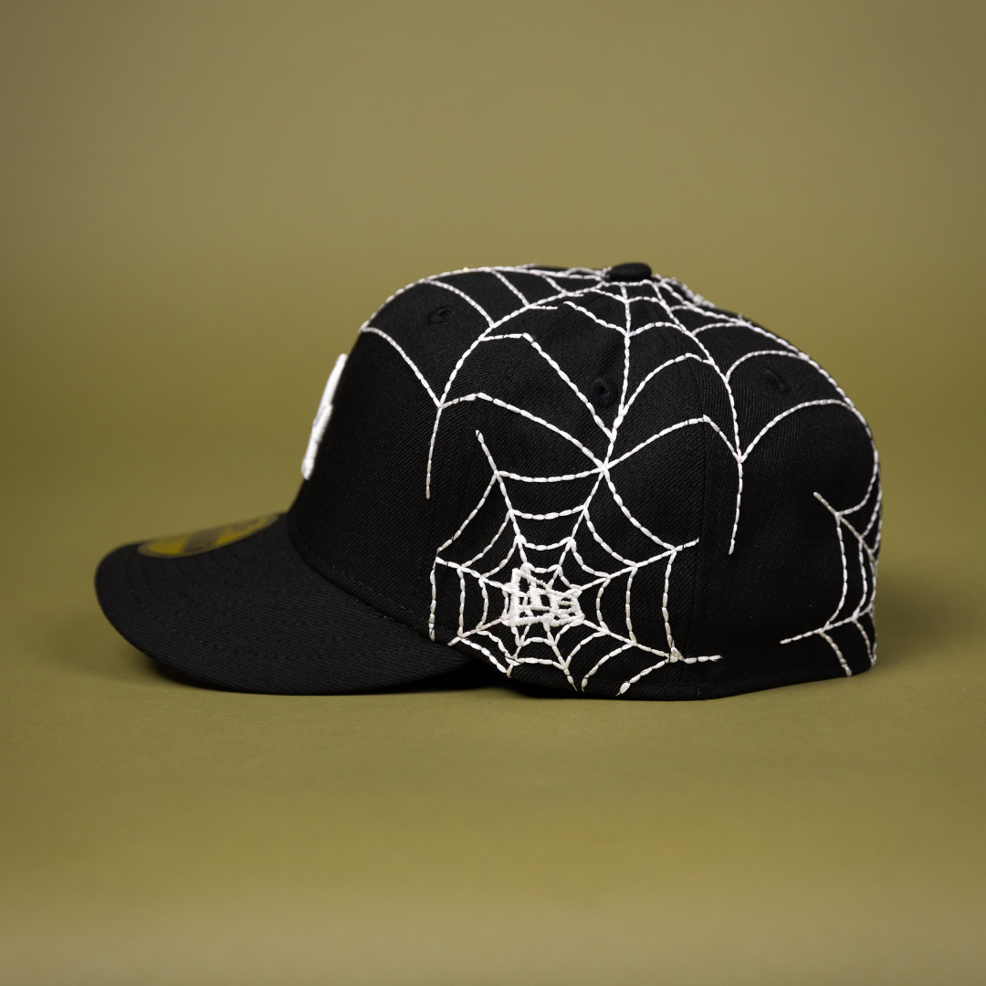 NEW ERA EXCLUSIVE 59FIFTY BLACK LOS ANGELES DODGERS W/ SPIDER WEB + 2024 WORLD SERIES SIDE PATCH