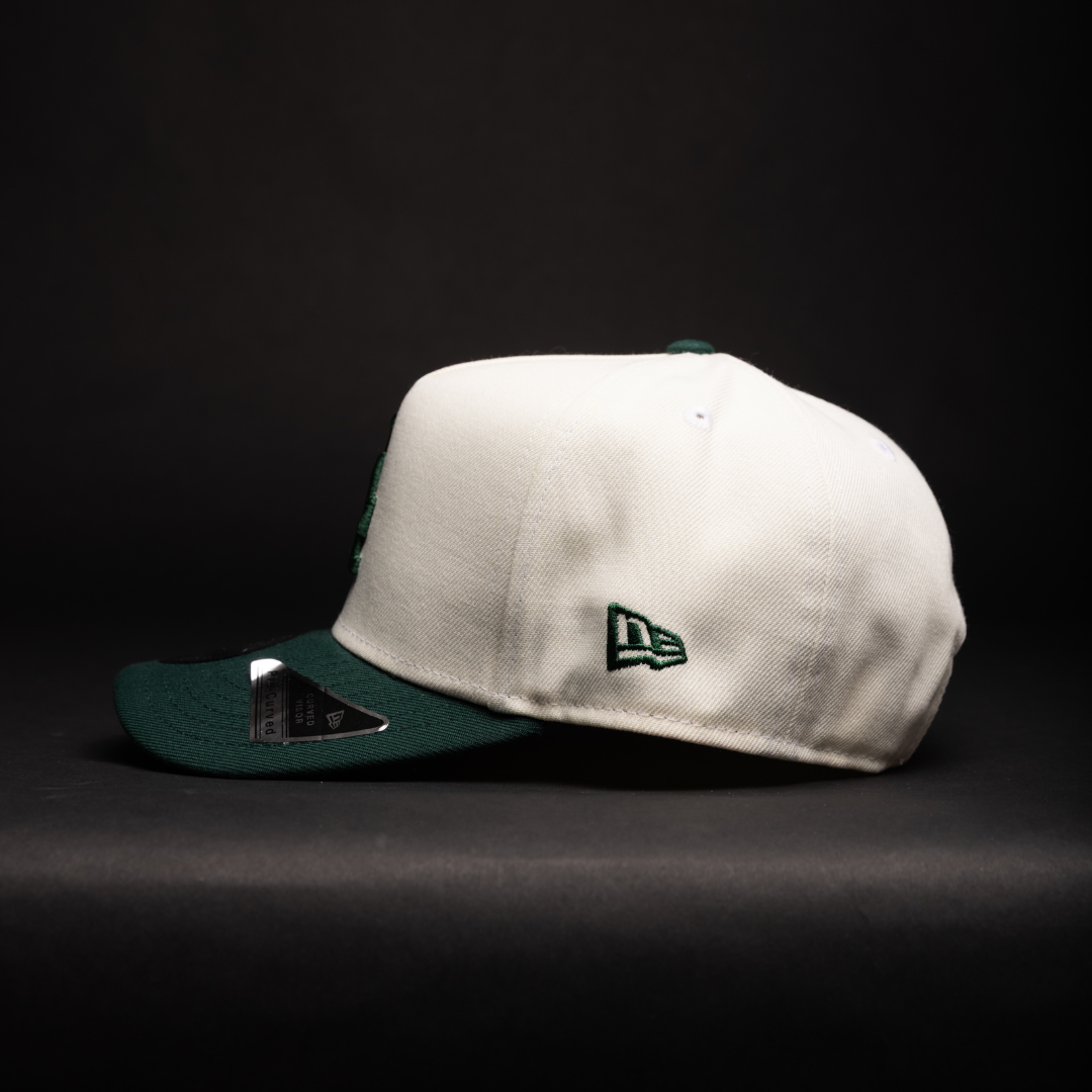 NEW ERA 9FIFTY A-FRAME CHROME/FOREST GREEN LOS ANGELES DODGERS SNAPBACK W/ 100TH ANNIVERSARY SIDE PATCH