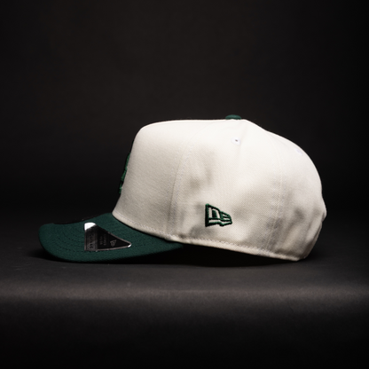 NEW ERA 9FIFTY A-FRAME CHROME/FOREST GREEN LOS ANGELES DODGERS SNAPBACK W/ 100TH ANNIVERSARY SIDE PATCH