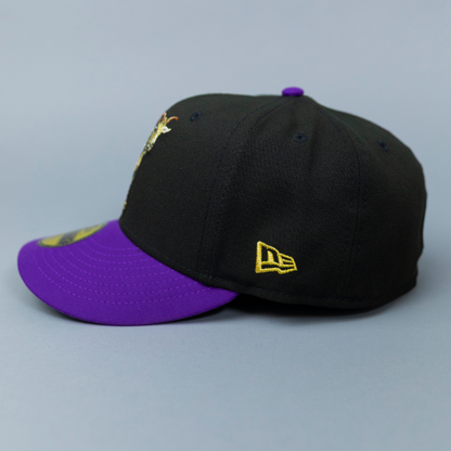 NEW ERA EXCLUSIVE 59FIFTY BLACK/ PURPLE LOS ANGELES LAKERS "GOAT" W/ 75TH ANNIVERSARY SIDE PATCH