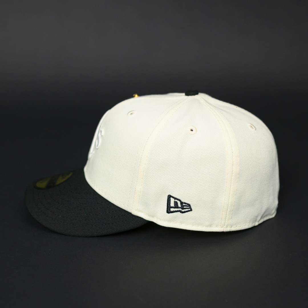 NEW ERA EXCLUSIVE 59FIFTY CHROME/ BLACK OAKLAND ATHLETICS W/ RICKEY HENDERSON SIDE PATCH