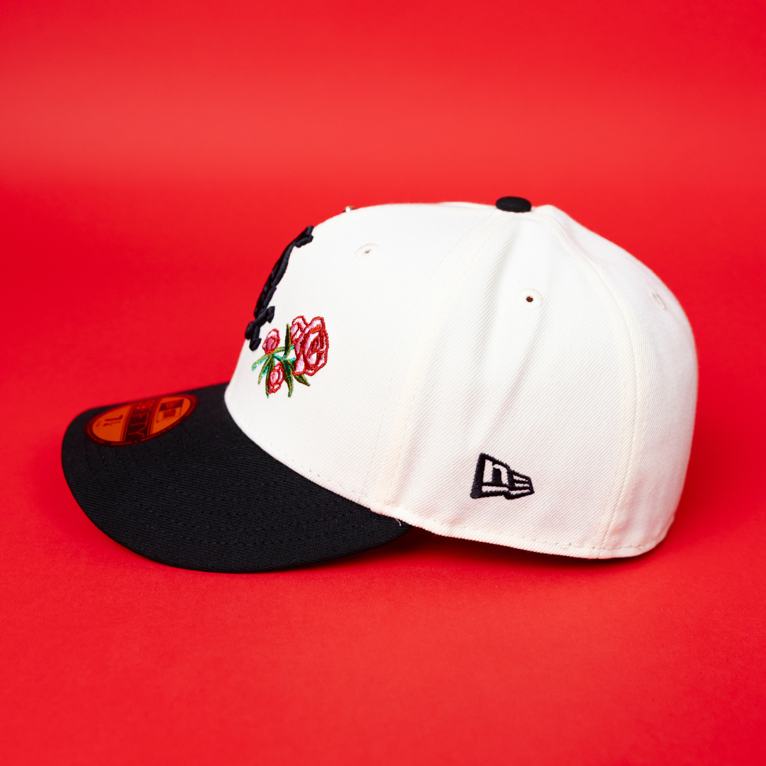 NEW ERA EXCLUSIVE 59FIFTY CHROME/ BLACK CHICAGO WHITE SOX W/ PINK ROSES + WORLD SERIES CHAMPIONS SIDE PATCH
