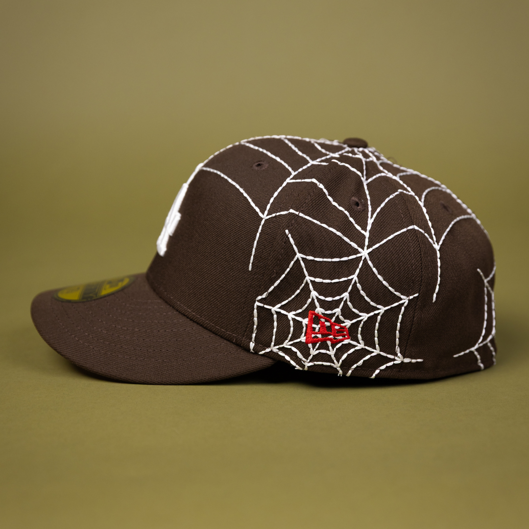 NEW ERA EXCLUSIVE 59FIFTY BROWN LOS ANGELES DODGERS W/ SPIDER WEB + 100TH ANNIVERSARY SIDE PATCH