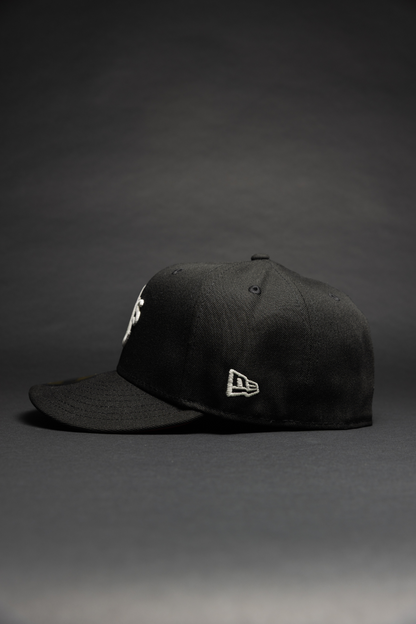 NEW ERA EXCLUSIVE 59FIFTY BLACK OAKLAND ATHLETICS W/ 25TH ANNIVERSARY SIDE PATCH