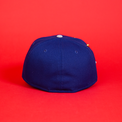 NEW ERA EXCLUSIVE 59FIFTY BLUE/ GREY LOS ANGELES DODGERS SCRIPT W/ LA LOGO SIDE PATCH