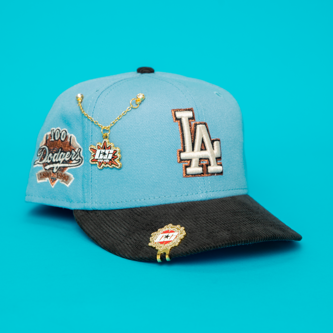 NEW ERA EXCLUSIVE 59FIFTY ICY BLUE/CORDUROY LOS ANGELES DODGERS W/ 100TH ANNIVERSARY SIDE PATCH