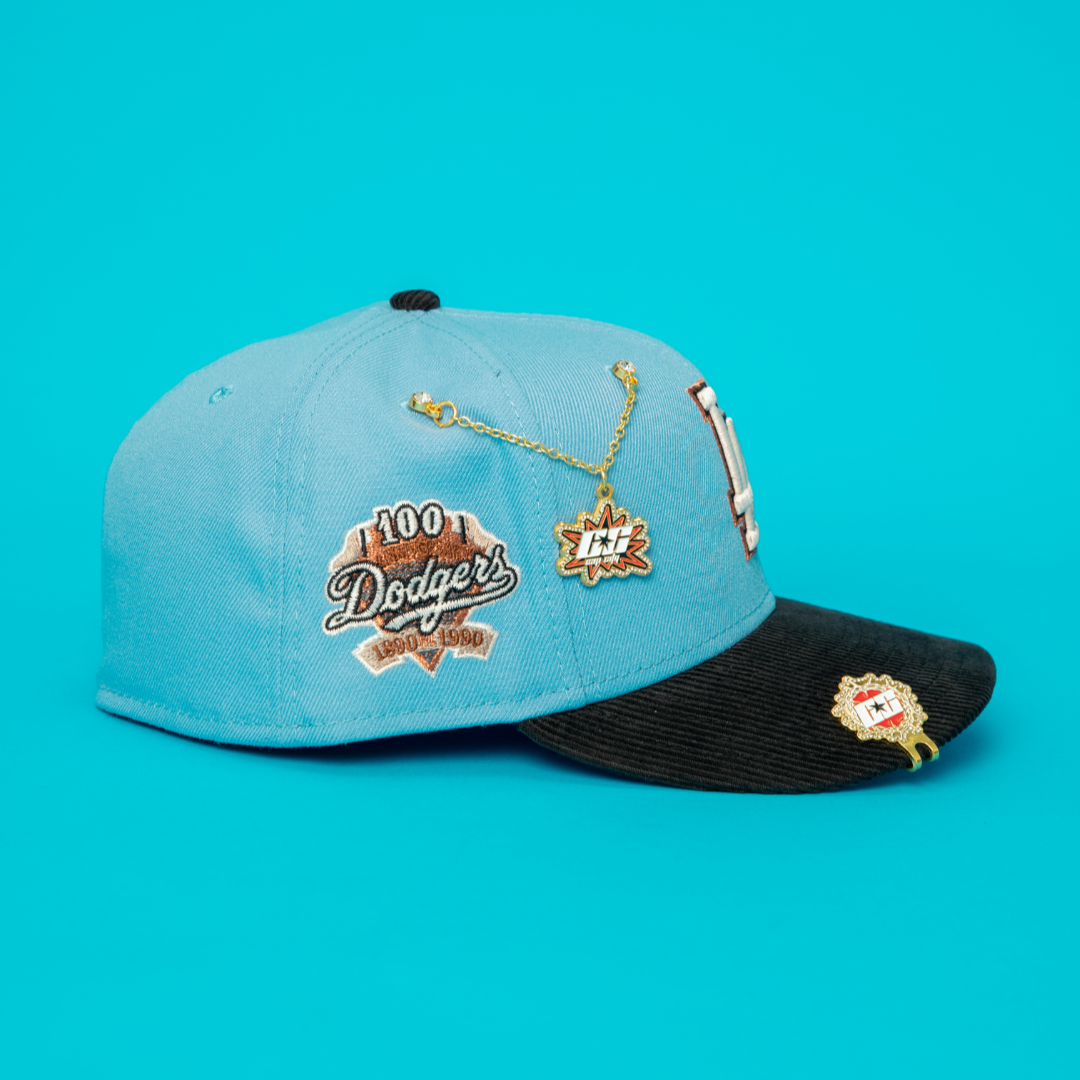 NEW ERA EXCLUSIVE 59FIFTY ICY BLUE/CORDUROY LOS ANGELES DODGERS W/ 100TH ANNIVERSARY SIDE PATCH