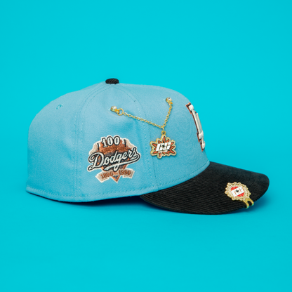 NEW ERA EXCLUSIVE 59FIFTY ICY BLUE/CORDUROY LOS ANGELES DODGERS W/ 100TH ANNIVERSARY SIDE PATCH