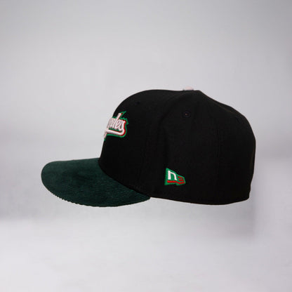 NEW ERA EXCLUSIVE 59FIFTY BLACK/ GREEN CORDUROY LOS ANGELES DODGERS SCRIPT W/ "JACKIE ROBINSON" SIDE PATCH