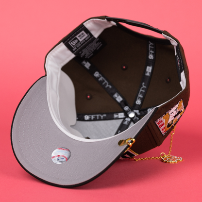 NEW ERA EXCLUSIVE 9FIFTY BROWN/ BLACK LOS ANGELES DODGERS SNAPBACK W/ SHOHEI OHTANI SCRIPT + 50-50 CLUB SIDE PATCH