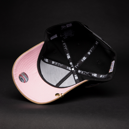 NEW ERA 9FIFTY A-FRAME BLACK/ BEIGE LOS ANGELS DODGERS SNAPBACK W/ PINK HEART + 40TH ANNIVERSARY SIDE PATCH