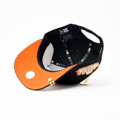 NEW ERA 9FIFTY A-FRAME BLACK TEXAS RANGERS SNAPBACK W/ WORLD SERIES SIDE PATCH
