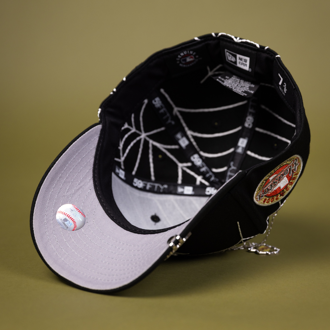 NEW ERA EXCLUSIVE 59FIFTY BLACK HOUSTON ASTROS W/ SPIDER WEB + 45TH ANNIVERSARY SIDE PATCH