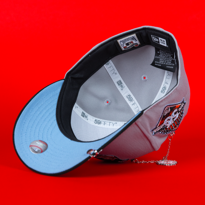 NEW ERA EXCLUSIVE 59FIFTY GREY/ BLACK BALTIMORE ORIOLES W/ 50TH ANNIVERSARY SIDE PATCH
