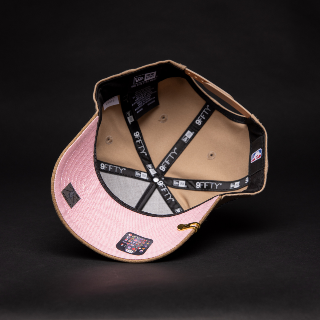 NEW ERA 9FIFTY A-FRAME LIGHT KHAKI LOS ANGELES LAKERS SNAPBACK W/ 17X CHAMPIONS SIDE PATCH