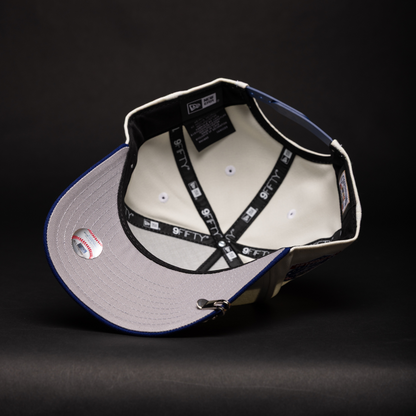 NEW ERA 9FIFTY A-FRAME CHROME/BLUE UPSIDE DOWN LOS ANGELES DODGERS SNAPBACK W/ 60TH ANNIVERSARY SIDE PATCH