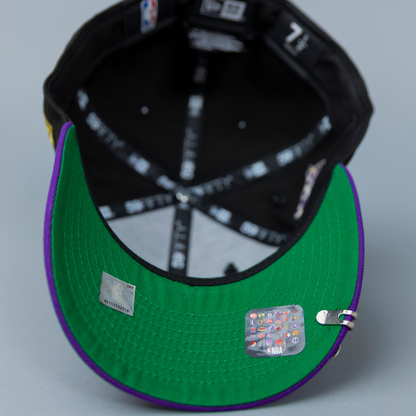 NEW ERA EXCLUSIVE 59FIFTY BLACK/ PURPLE LOS ANGELES LAKERS "GOAT" W/ 75TH ANNIVERSARY SIDE PATCH
