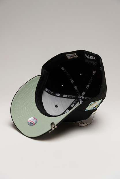 NEW ERA EXCLUSIVE 59FIFTY BLACK TEXAS RANGERS W/ WORLD SERIES SIDE PATCH
