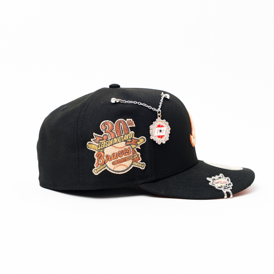 NEW ERA EXCLUSIVE 59FIFTY BLACK ATLANTA BRAVES W/ 30TH ANNIVERSARY SIDE PATCH