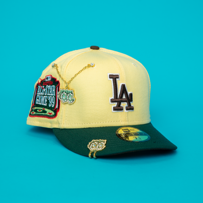 NEW ERA EXCLUSIVE 59FIFTY YELLOW/ FOREST GREEN LOS ANGELES DODGERS W/ 1999 ALL STAR GAME SIDE PATCH