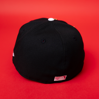 NEW ERA EXCLUSIVE 59FIFTY BLACK ATLANTA BRAVES W/ PINK ROSE + 1999 WORLD SERIES SIDE PATCH