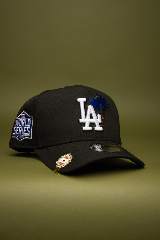 NEW ERA 9FIFTY A-FRAME BLACK LOS ANGELES DODGERS SNAPBACK W/ PALM TREES + 2020 WORLD SERIES SIDE PATCH