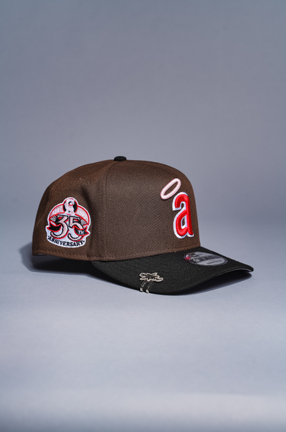 NEW ERA 9FIFTY A-FRAME BROWN/BLACK ANAHEIM ANGELS SNAPBACK W/ 35TH ANNIVERSARY SIDE PATCH