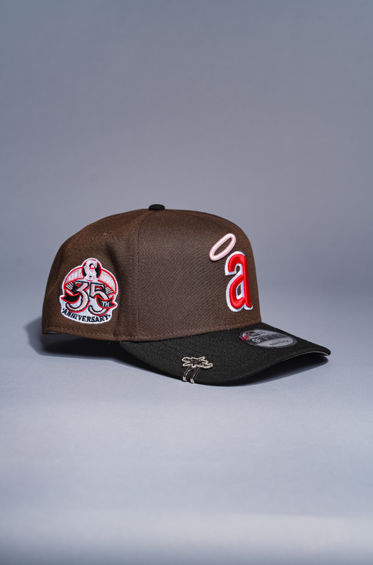 NEW ERA 9FIFTY A-FRAME BROWN/BLACK ANAHEIM ANGELS SNAPBACK W/ 35TH ANNIVERSARY SIDE PATCH