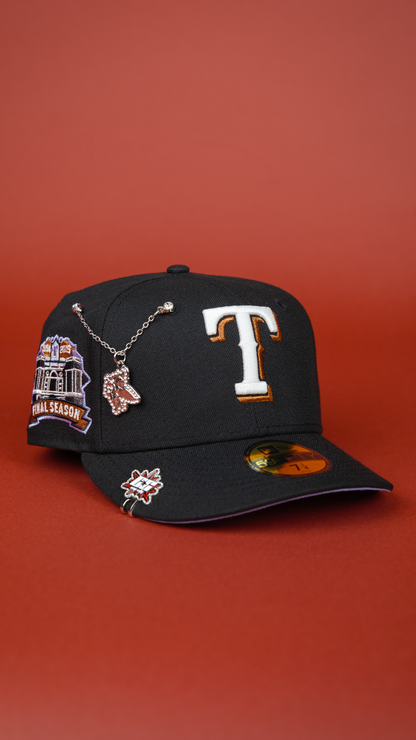 NEW ERA EXCLUSIVE 59FIFTY BLACK TEXAS RANGERS W/ FINAL SEASON SIDE PATCH