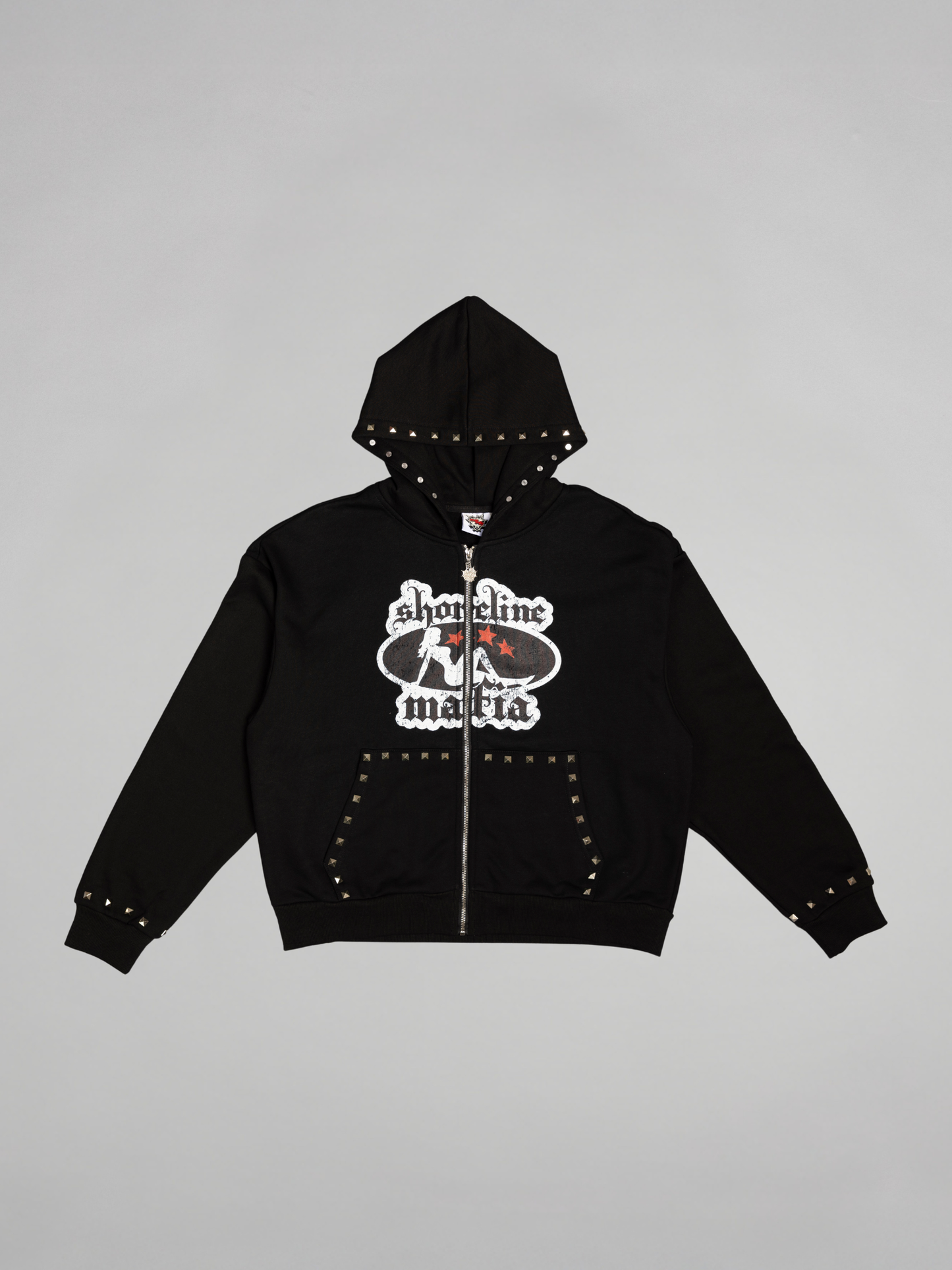 CAP CITY X SHORELINE MAFIA BLACK STUDDED ZIP UP HOODIE - UNISEX