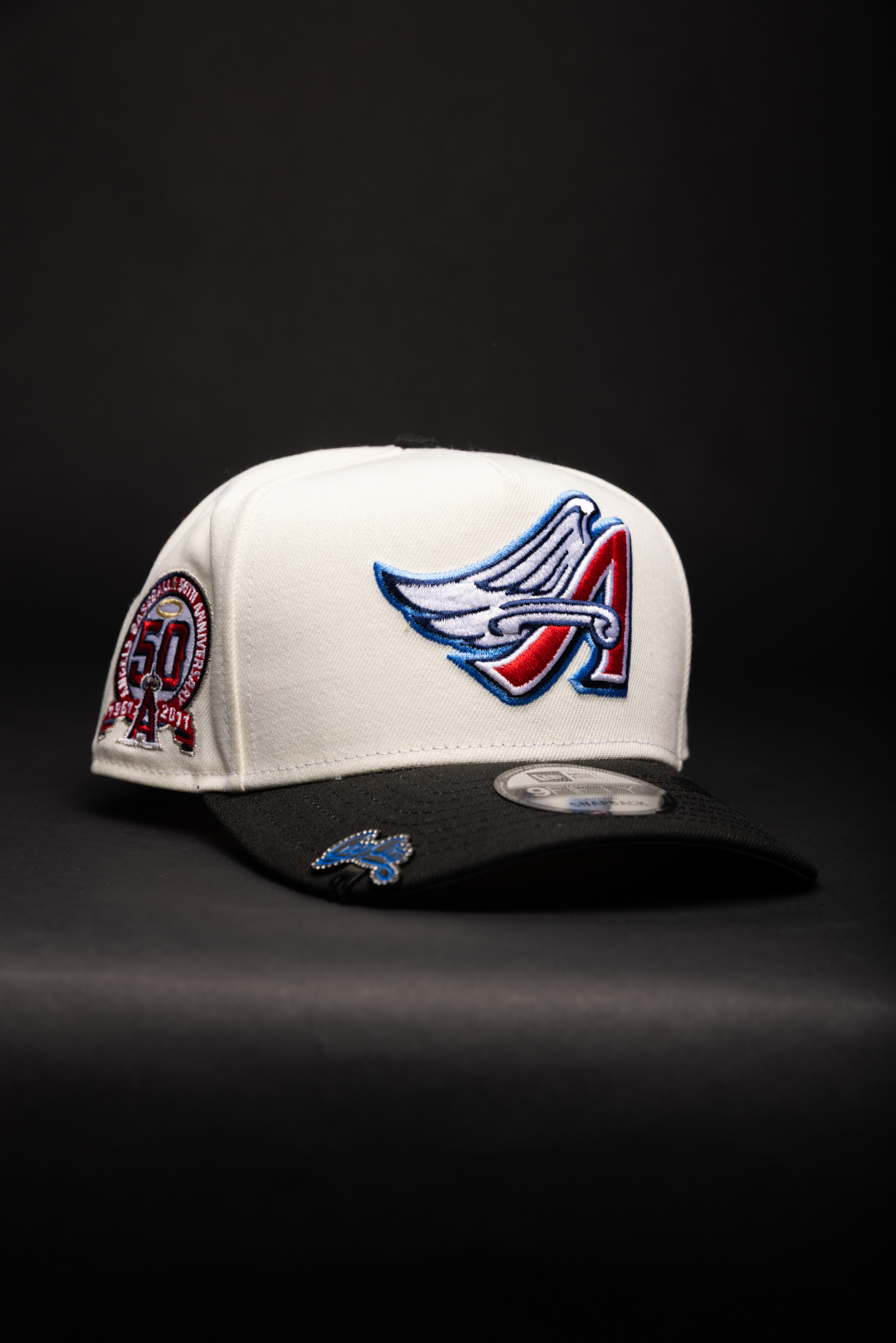 NEW ERA 9FIFTY A-FRAME CHROME/BLACK ANAHEIM ANGELS W/ 50TH ANNIVERSARY SIDE PATCH