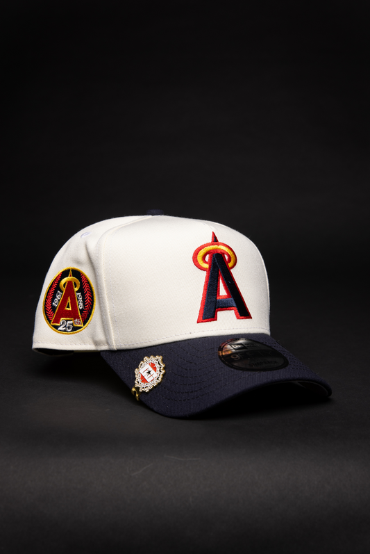 NEW ERA 9FIFTY A-FRAME CHROME/ NAVY ANAHEIM ANGELS SNAPBACK W/ 25TH ANNIVERSARY SIDE PATCH