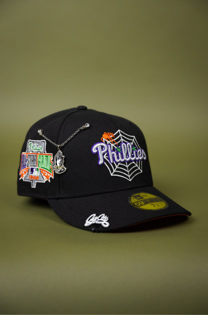 NEW ERA EXCLUSIVE 59FIFTY BLACK PHILADELPHIA PHILLIES W/ SPIDER WEB LOGO + 1996 ALL STAR GAME SIDE PATCH