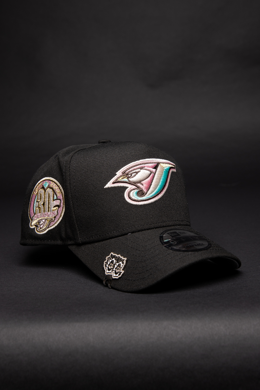 NEW ERA 9FIFTY A-FRAME BLACK TORONTO BLUE JAYS SNAPBACK W/ 30TH ANNIVERSARY SIDE PATCH