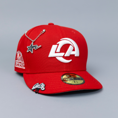 NEW ERA EXCLUSIVE 59FIFTY RED LOS ANGELES RAMS W/ 2004 PRO BOWL SIDE PATCH
