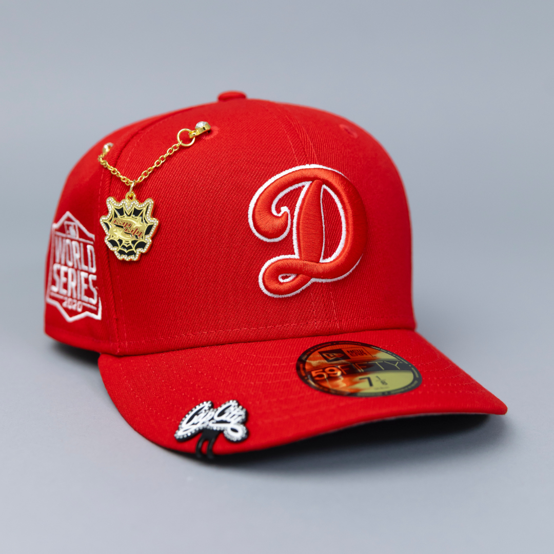 NEW ERA EXCLUSIVE 59FIFTY RED LOS ANGELES DODGERS W/ 2020 WORLD SERIES SIDE PATCH