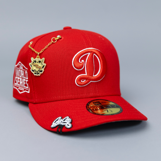 NEW ERA EXCLUSIVE 59FIFTY RED LOS ANGELES DODGERS W/ 2020 WORLD SERIES SIDE PATCH