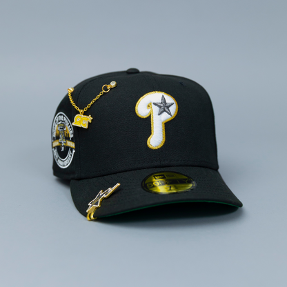 NEW ERA EXCLUSIVE 59FIFTY BLACK PHILADELPHIA PHILLIES W/ "HOME OF THE PHILLIES" SIDE PATCH