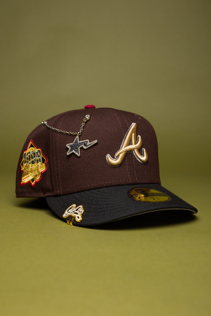 NEW ERA EXCLUSIVE 59FIFTY BROWN/BLACK ATLANTA BRAVES W/ 1999 WORLD SERIES SIDE PATCH