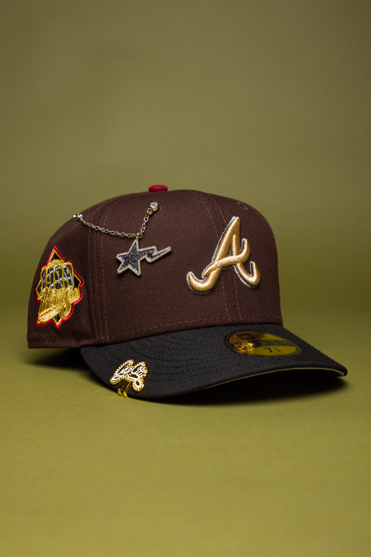 NEW ERA EXCLUSIVE 59FIFTY BROWN/BLACK ATLANTA BRAVES W/ 1999 WORLD SERIES SIDE PATCH