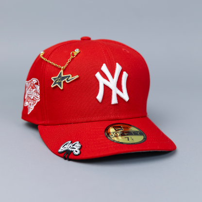 NEW ERA EXCLUSIVE 59FIFTY RED NEW YORK YANKEES W/ 2000 WORLD SERIES SIDE PATCH