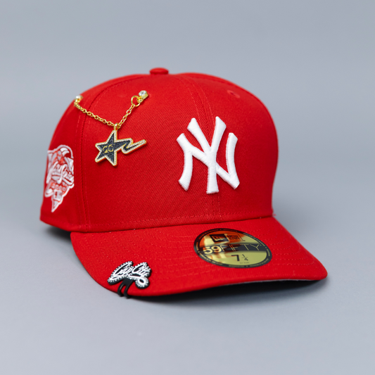 NEW ERA EXCLUSIVE 59FIFTY RED NEW YORK YANKEES W/ 2000 WORLD SERIES SIDE PATCH