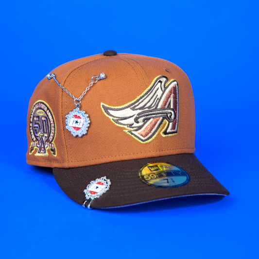 NEW ERA EXCLUSIVE 59FIFTY RUST/ WALNUT ANAHEIM ANGELS W/ 50TH ANNIVERSARY SIDE PATCH