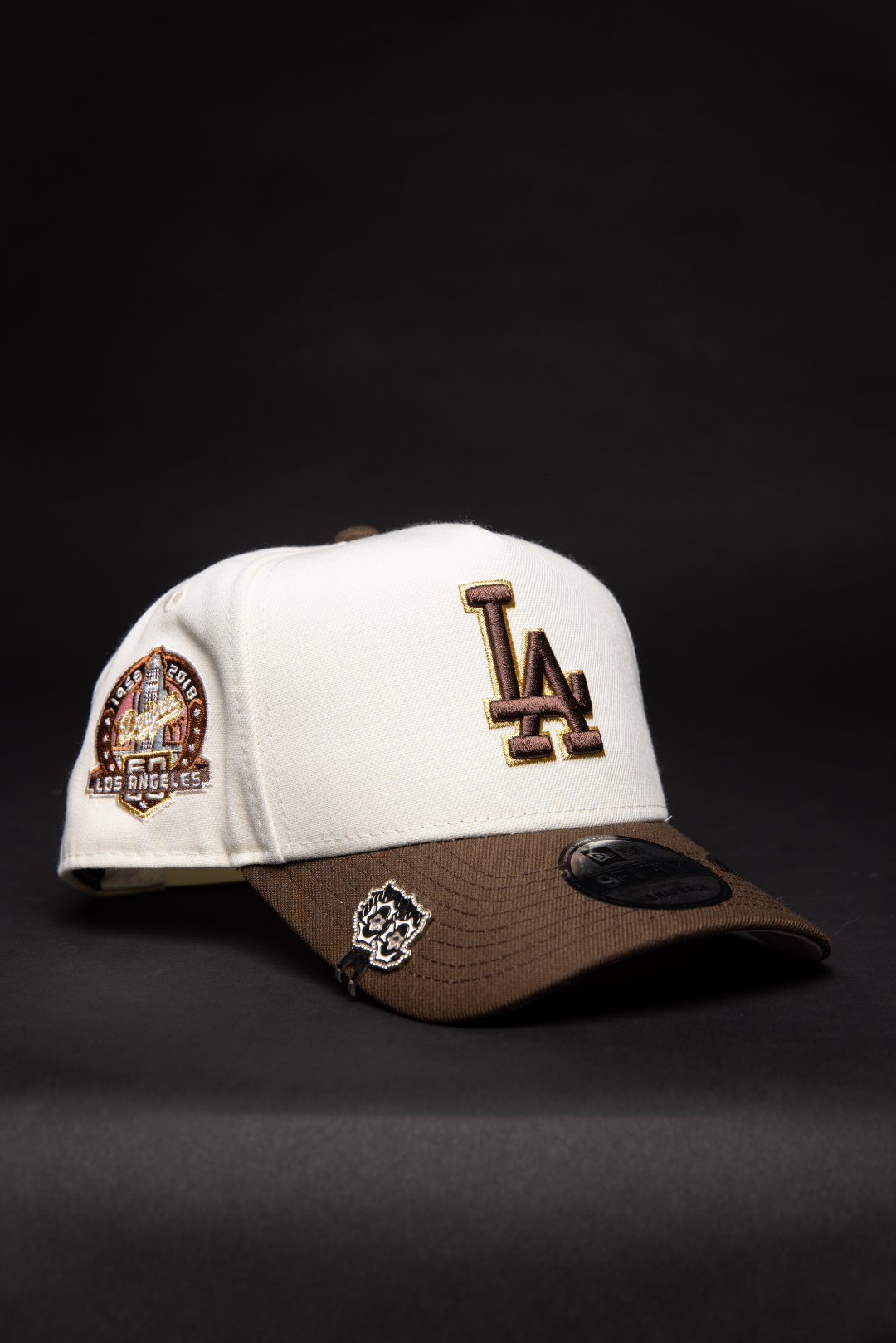 NEW ERA 9FIFTY A-FRAME CHROME/ BROWN LOS ANGELES DODGERS SNAPBACK W/ 60TH ANNIVERSARY SIDE PATCH