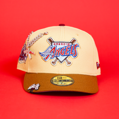 NEW ERA EXCLUSIVE 59FIFTY VEGAS GOLD/ KHAKI ANAHEIM ANGELS W/ 40TH ANNIVERSARY PATCH