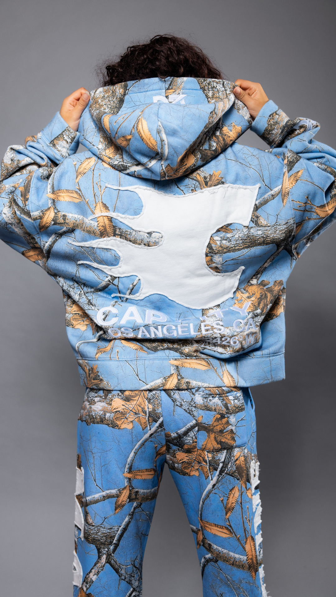 CAP CITY X SHORELINE MAFIA SKY BLUE ZIP UP CAMO HOODIE -UNISEX